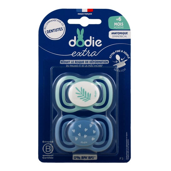 Dodie Extra Chupeta Anatómica +6M F3 Fina Azul 2 Unidades