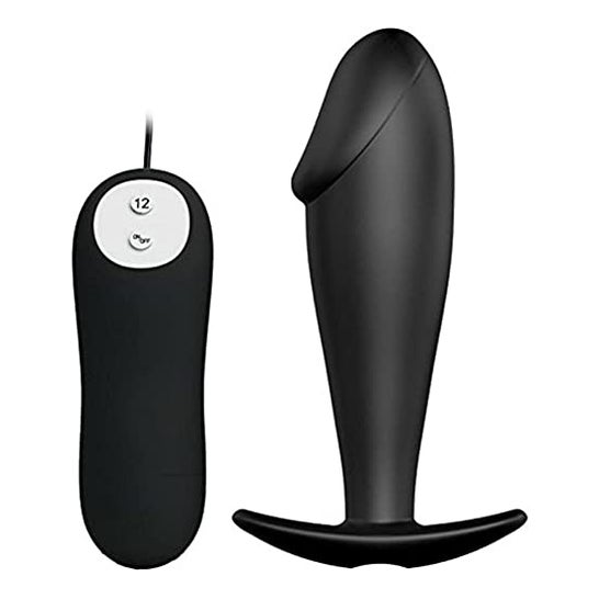 Plug anal de silicone em forma de pénis de 12 modos Vibração Preto 1ud