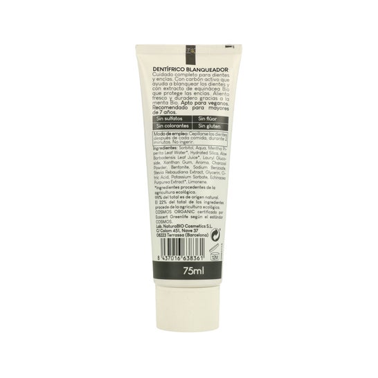 Creme Dental Branqueador NaturaBio Cosméticos Bio Menta e Carbono Ativo 75ml