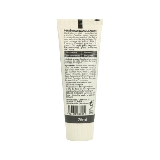 Creme Dental Branqueador NaturaBio Cosméticos Bio Menta e Carbono Ativo 75ml