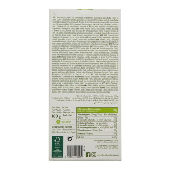 Leite Torras Choco Leite C/Stevia S/Gluten 75g