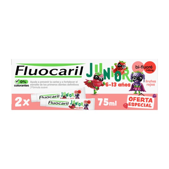 Fluocaril Duplo Júnior Pasta Sabor Frutos Vermelhos 2x75ml