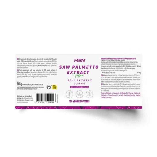 HSN Extracto de Saw Palmetto 20:1 320mg 120 perlas vegetales