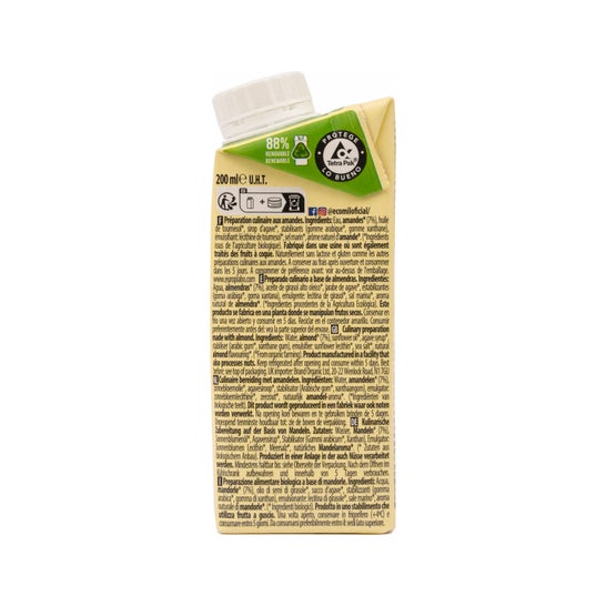 Leite De Amêndoa Orgânica Ecomil Para Cozinhar 200 Ml