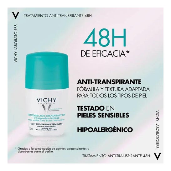 Desodorizante antitranspirante Vichy Roll-On 48H 2x50 Ml