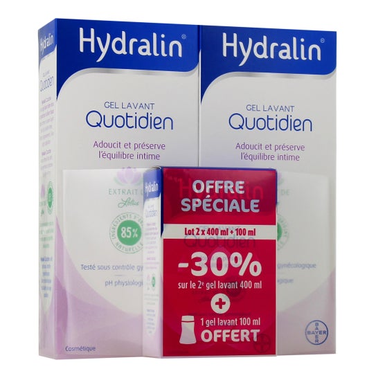 Hydralin Pack Gel de Higiene Íntima Quotidien 2x400 ml + 100 ml