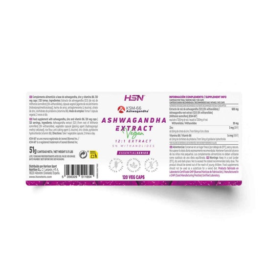 HSN Extracto de Ashwagandha KSM-66® 12:1 600mg 120vcaps
