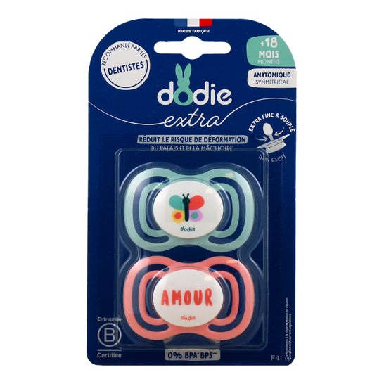 Dodie Extra Chupeta Anatómica +18M F4 Fina Rosa 2 Unidades