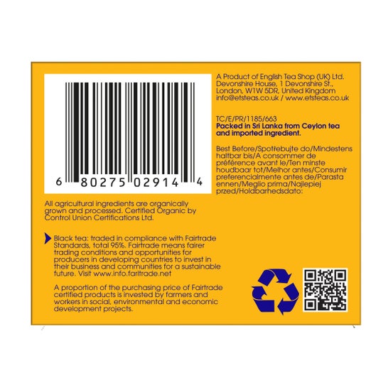 Portuguese Tea Shop Earl Grey Tea Organic Infusions 20 Sachets