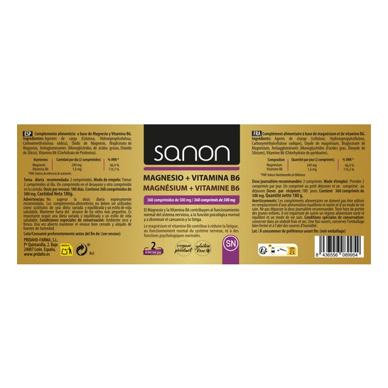 Sanon Magnesio + Vitamina B6 360comp