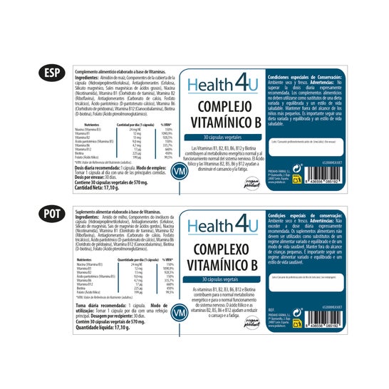 H4u Complejo Vitamínico B 30 Cápsulas De 400 Mg