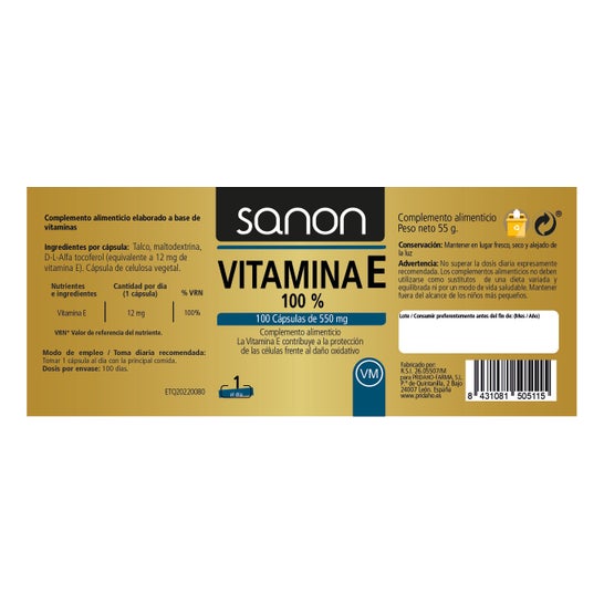 Sanon vitamina E 100% 100cáps