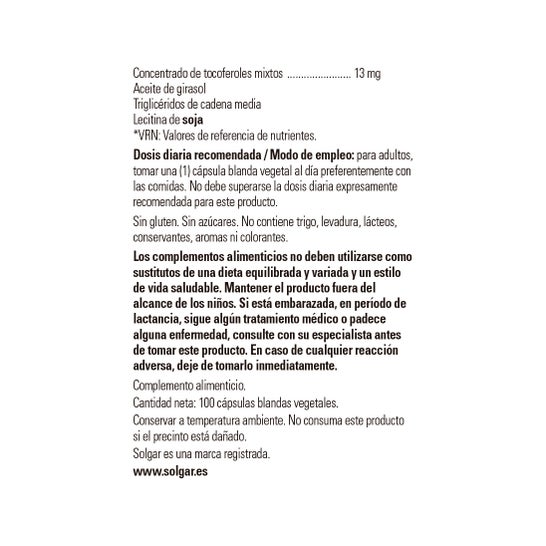 Solgar Vit E 200ui 100 Pérolas Veganas