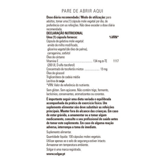Solgar Vit E 200ui 100 Pérolas Veganas