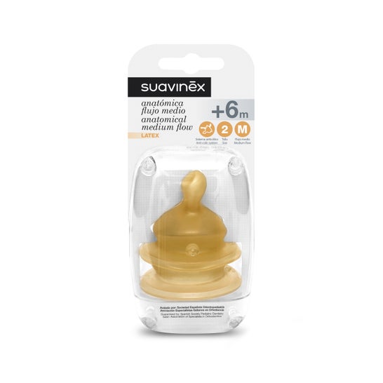Suavinex ™ tetina anatômica boca em látex boca larga M + 6M 2uds