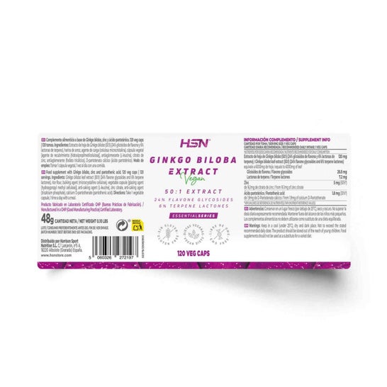 HSN Extracto de Ginkgo Biloba 50:1 120mg 120vcaps