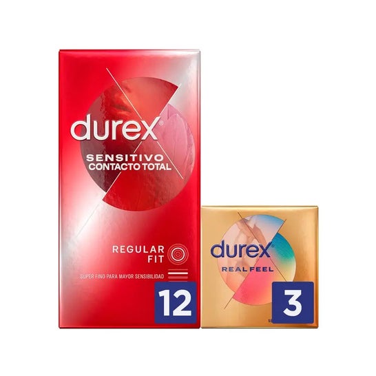 Durex ™ Sensitive 12uds de contato total + Durex ™ Real Feel 3uds Durex ™ Sensitive 12uds de contato total + Durex ™ Real Feel 3uds