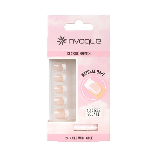 Invogue Classic French Nails Square Natural Bare 24 Unidades