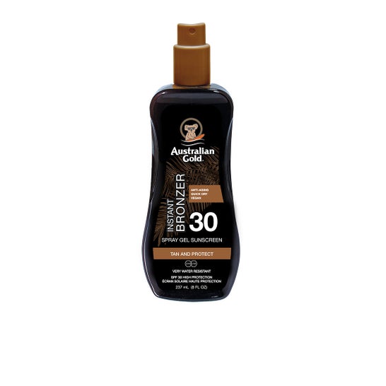 Australian Gold Sunscreen Spf30 Spray Gel Instant Bronzer 237ml