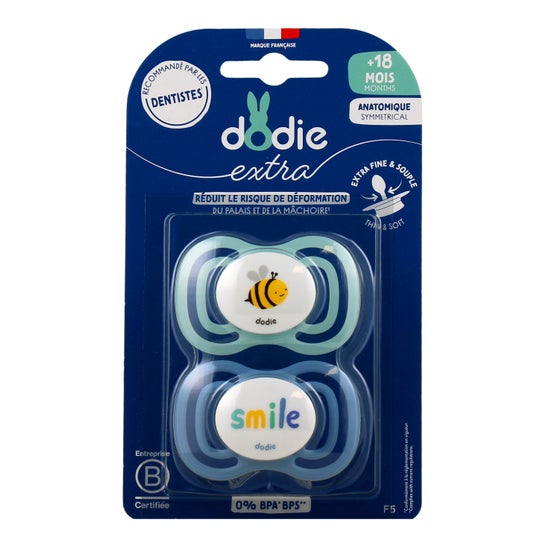 Dodie Extra Chupeta Anatómica +18M F5 Verde Azul 2 Unidades