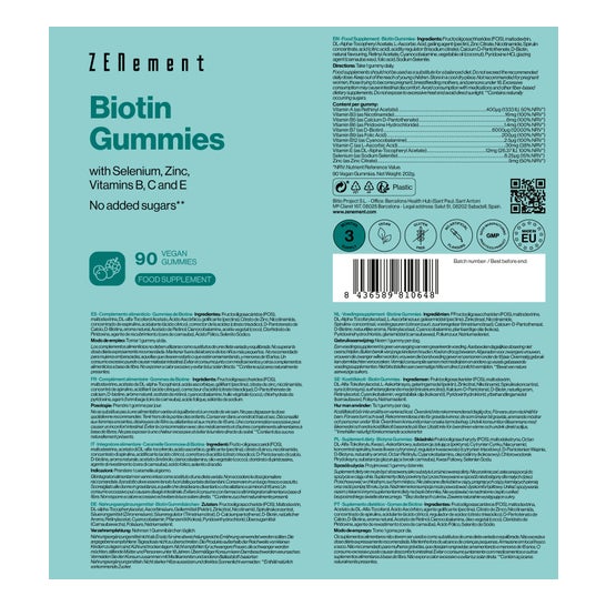 Zenement Biotina Selênio Zinco Vit B C e E 90 Gomas Veganas