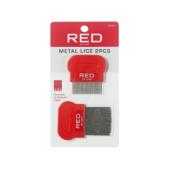 Red By Kiss Metal Lice Comb Rounded & Grooved Teeth 2 Unidades