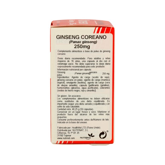 Ajuda de Saúde Ginseng Coreano 250mg 50caps