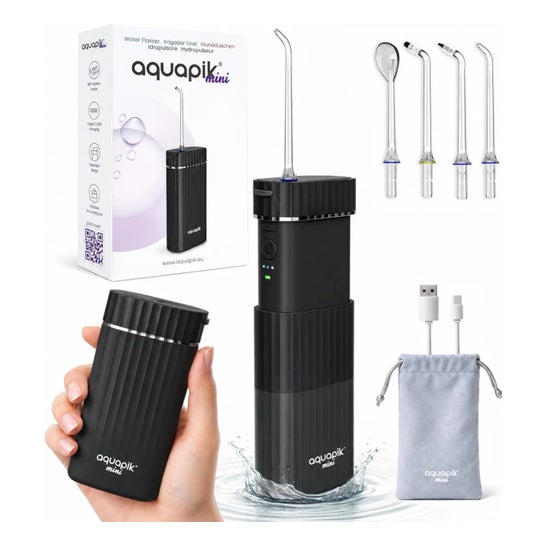 AquaPik Kit Mini Irrigador Bucal Portátil Viagens Carga Usb Preto