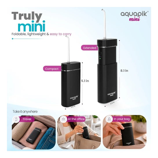 AquaPik Kit Mini Irrigador Bucal Portátil Viagens Carga Usb Preto