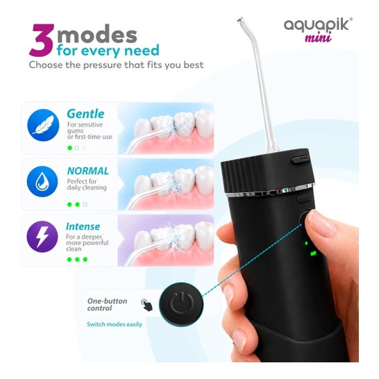 AquaPik Kit Mini Irrigador Bucal Portátil Viagens Carga Usb Preto