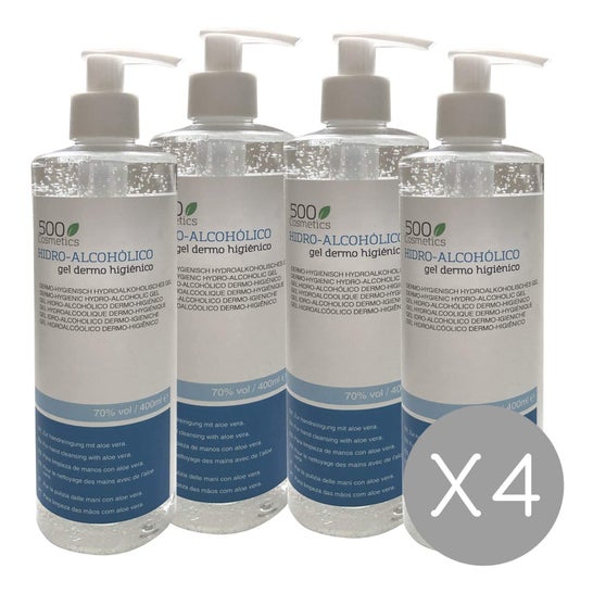 500 Cosméticos gel hidro-alcoólico-hidro-higiénico 400 ml x 4 unidades