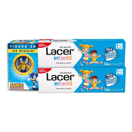 Lacer Pack Gel Dental Infantil Morango 2x75ml + Figura 3D Sonic