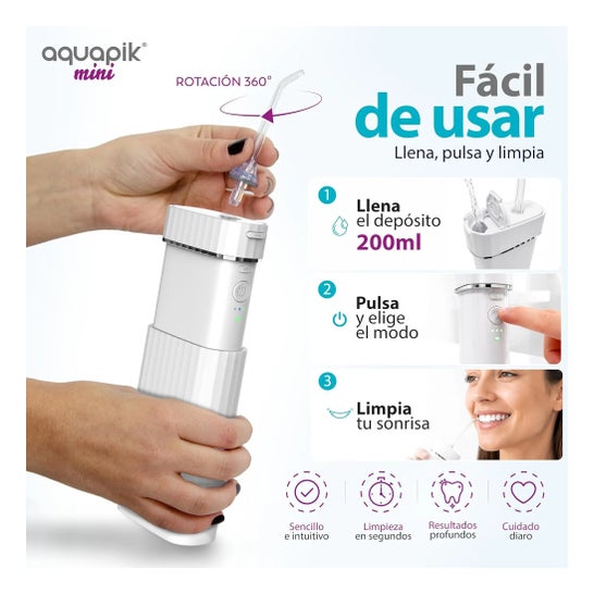 AquaPik Mini Irrigador Bucal Portátil Tanque Retráctil Usb 1ud