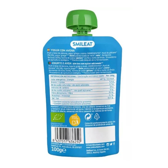 Smileat Pouch Yogur y Avena +12m 100g Smileat Pouch Yogur y Avena +12m 100g