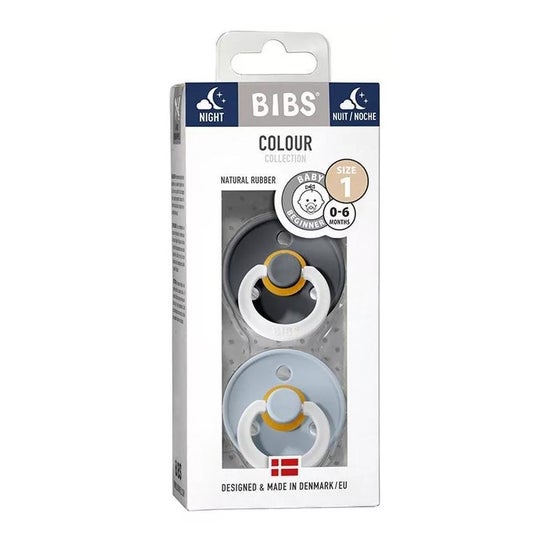 Bibs Pack Chupetas Látex Noturnos 0-6m Azul Cinza T1 2 Unidades Bibs Pack Chupetas Látex Noturnos 0-6m Azul Cinza T1 2 Unidades