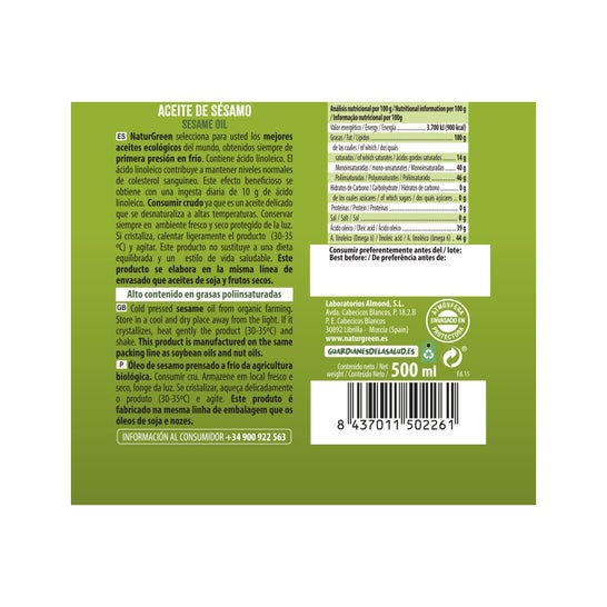 Óleo de Gergelim Orgânico Naturgreen 500 Ml