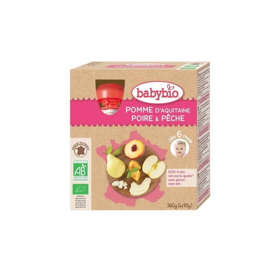 Babybio My Fruits Apple Apple Pear Pear Organic 6 meses 4x90g