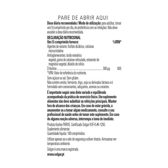 Solgar Biotin 300µg 100 tabs.