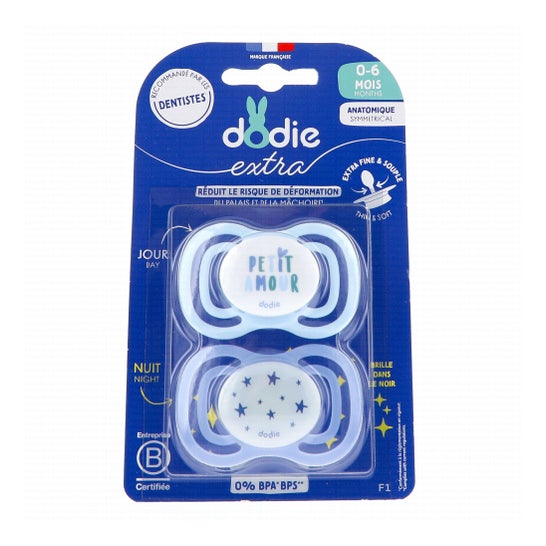 Dodie Extra Chupeta Anatómica 0-6M F1 Dia Noite 2 Unidades
