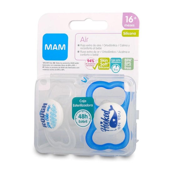 Mam Air Chupeta Silicone Azul 16M+ 2 Unidades