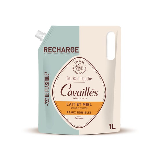 Cavaillès Gel de Banho Duche Leite Mel Peles Sensíveis Recarga 1000 ml