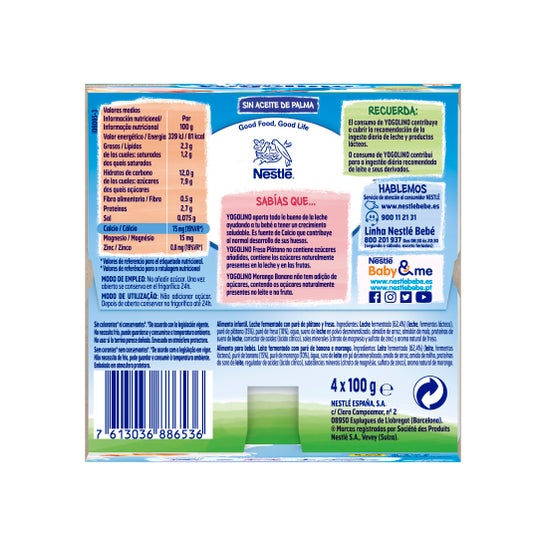 Nestlé Yogolino Morango Açúcar de Banana sem Morango 4x100g