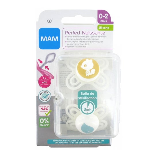 Mam Pacifier Perfeito 0-2 meses de lote de silicone de 2