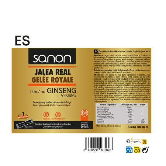Sanon Geleia Real com Ginseng + Schisandra 36 sticks