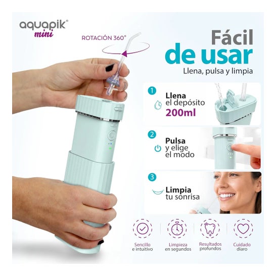 AquaPik Kit Mini Irrigador Bucal Portátil Viagens Carga Usb Azul