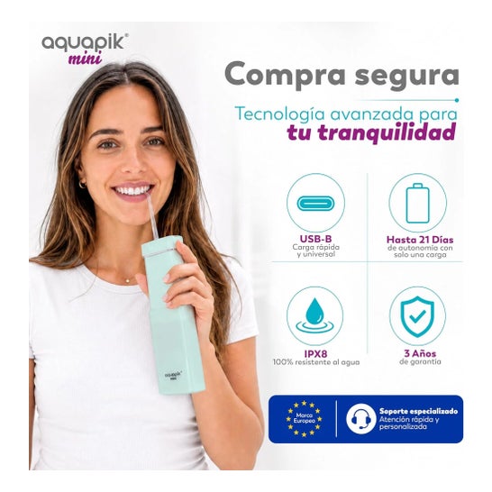 AquaPik Kit Mini Irrigador Bucal Portátil Viagens Carga Usb Azul