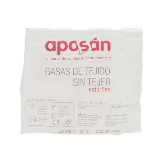 Aposan gaze estéril tecido não tecido 10cm x 10cm 20 gazes (2ud/saqueta)