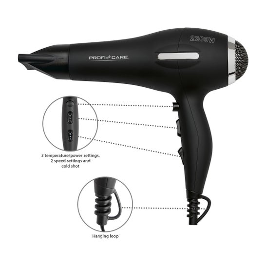 Proficare HTD 3017 - Secador de Cabelo Profissional preto 2200 Watt