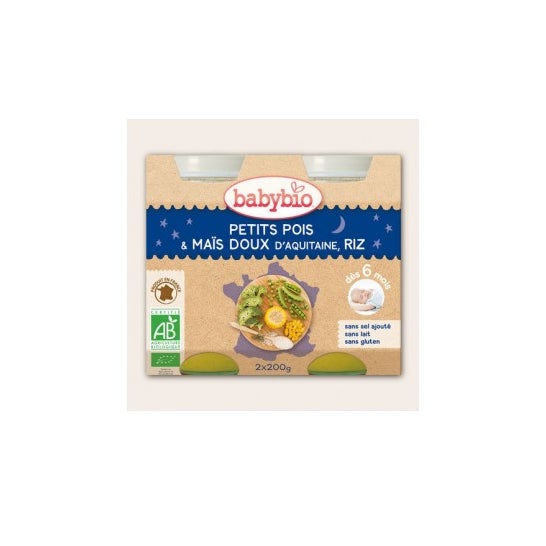 Babybio Good Night Jars PeasMasRiz Organic 6 meses 2 x 200 g