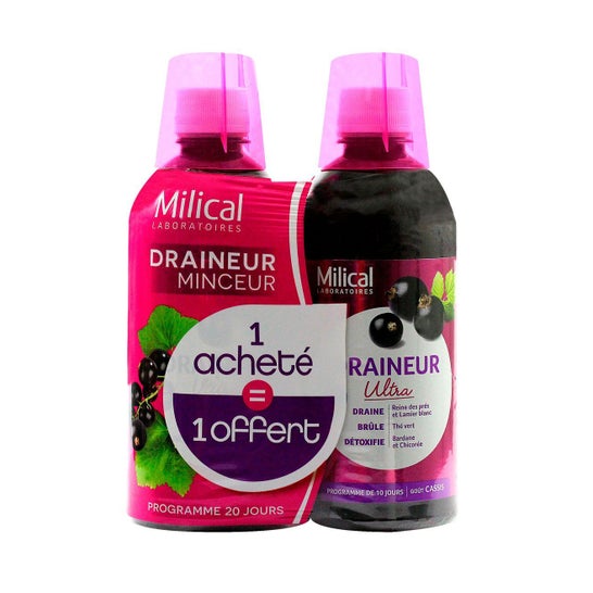 Milical Drainer emagrecedor com sabor a groselha preta incluindo 1 Oferta 2 x 500 ml